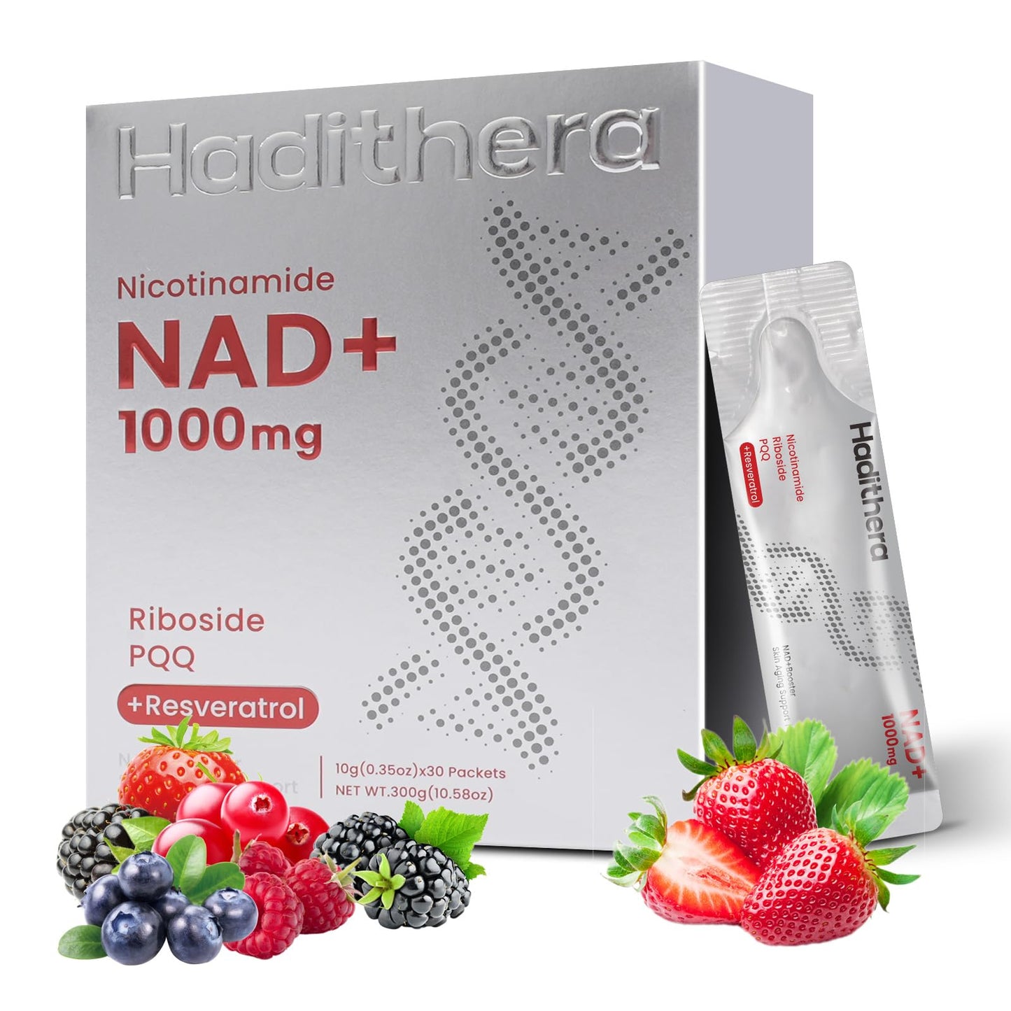 Haditheran NAD 1000mg Supplement – NR, PQQ & Resveratrol for Longevity & Energy (30 Packets)