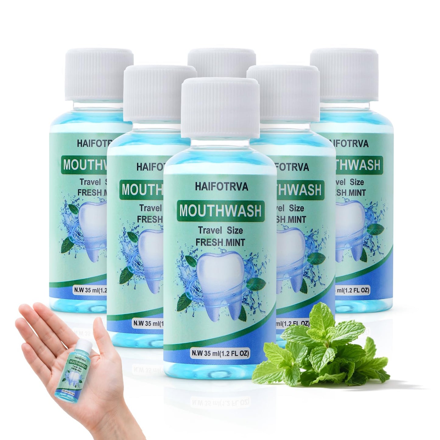 HAIFOTRVA 10 Pcs Mini Mouthwash Travel Size - Mint Flavor 35ml/1.2oz | Portable Oral Rinse for Travel, Office & Bags