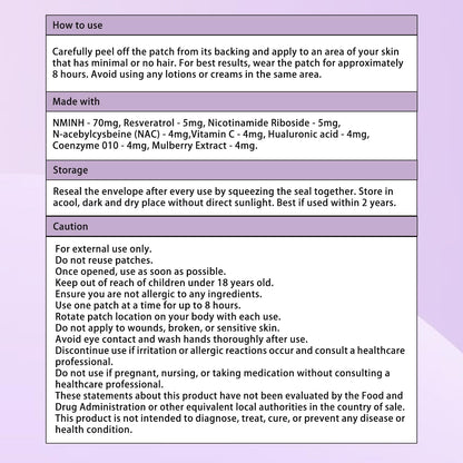 Haiphy NAD+Patches NMNH & Resveratrol – Anti-Aging & Metabolism Support | 8-Hour Release | 30 Count