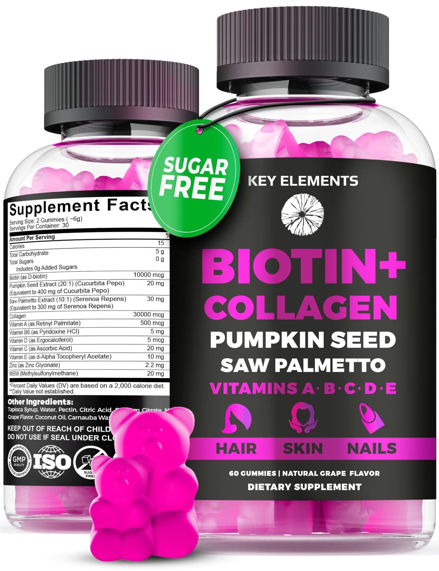 Hair Skin & Nails Gummies 10000mcg Biotin + Collagen – Vitamins for Hair Growth & Nail Health