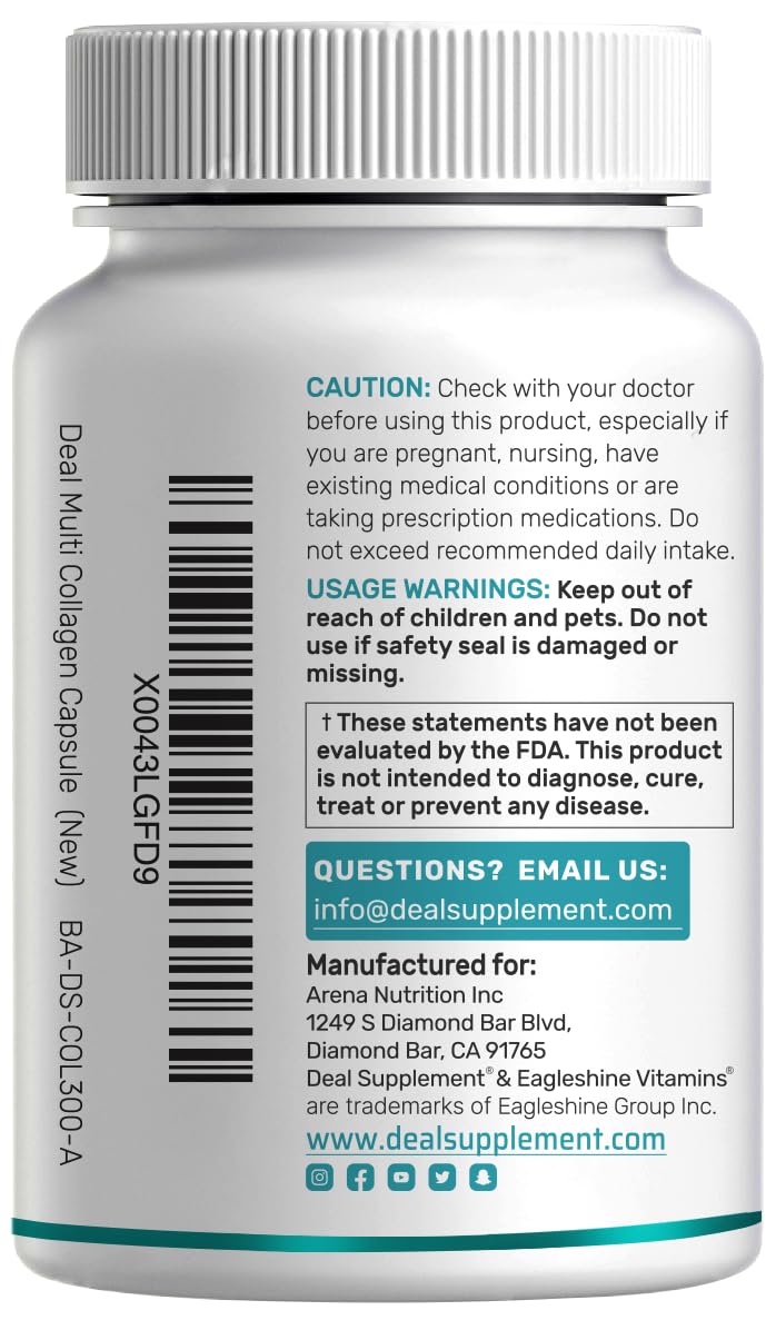 11-in-1 Multi Collagen Supplement – 300 Capsules w/ Vitamin C & Biotin