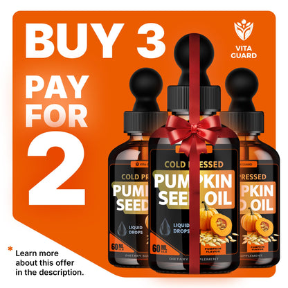 Vita Guard Cold Pressed Pumpkin Seed Oil Liquid Drops – 2000mg per Serving | Vegan, Gluten-Free, Non-GMO | Hair, Skin & Prostate Support | Natural Pumpkin Flavor | 60ml Dietary Supplement