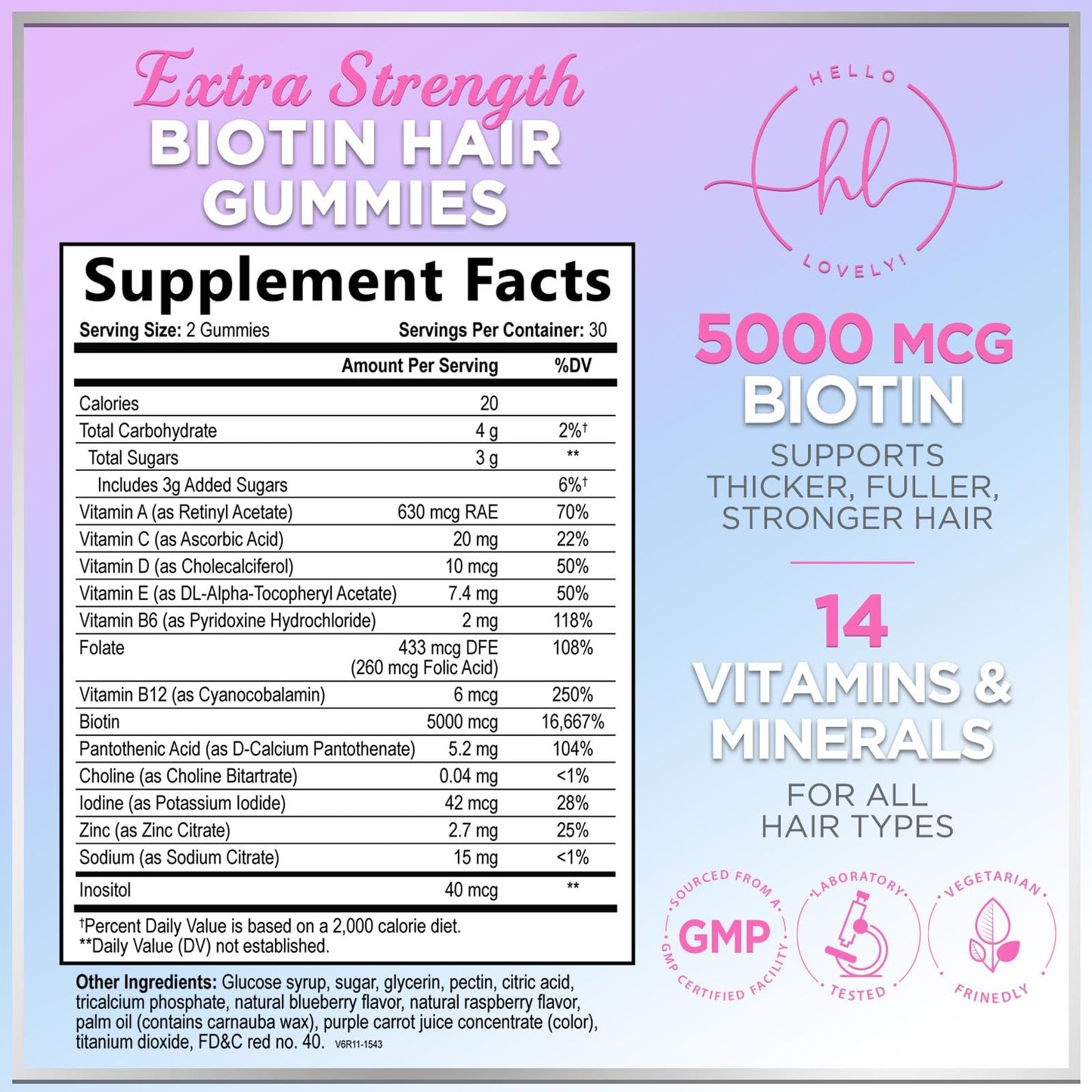 Hair Vitamins Gummies – Biotin 5000 mcg, Vitamin E & C, Zinc | Non-GMO, Gluten-Free, 60 Gummies