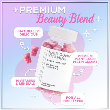 Hair Vitamins Gummies – Biotin 5000 mcg, Vitamin E & C, Zinc | Non-GMO, Gluten-Free, 60 Gummies