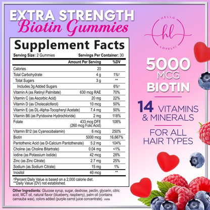 Hair Vitamins Gummies Biotin 5000 mcg – Hair Growth Support for Women