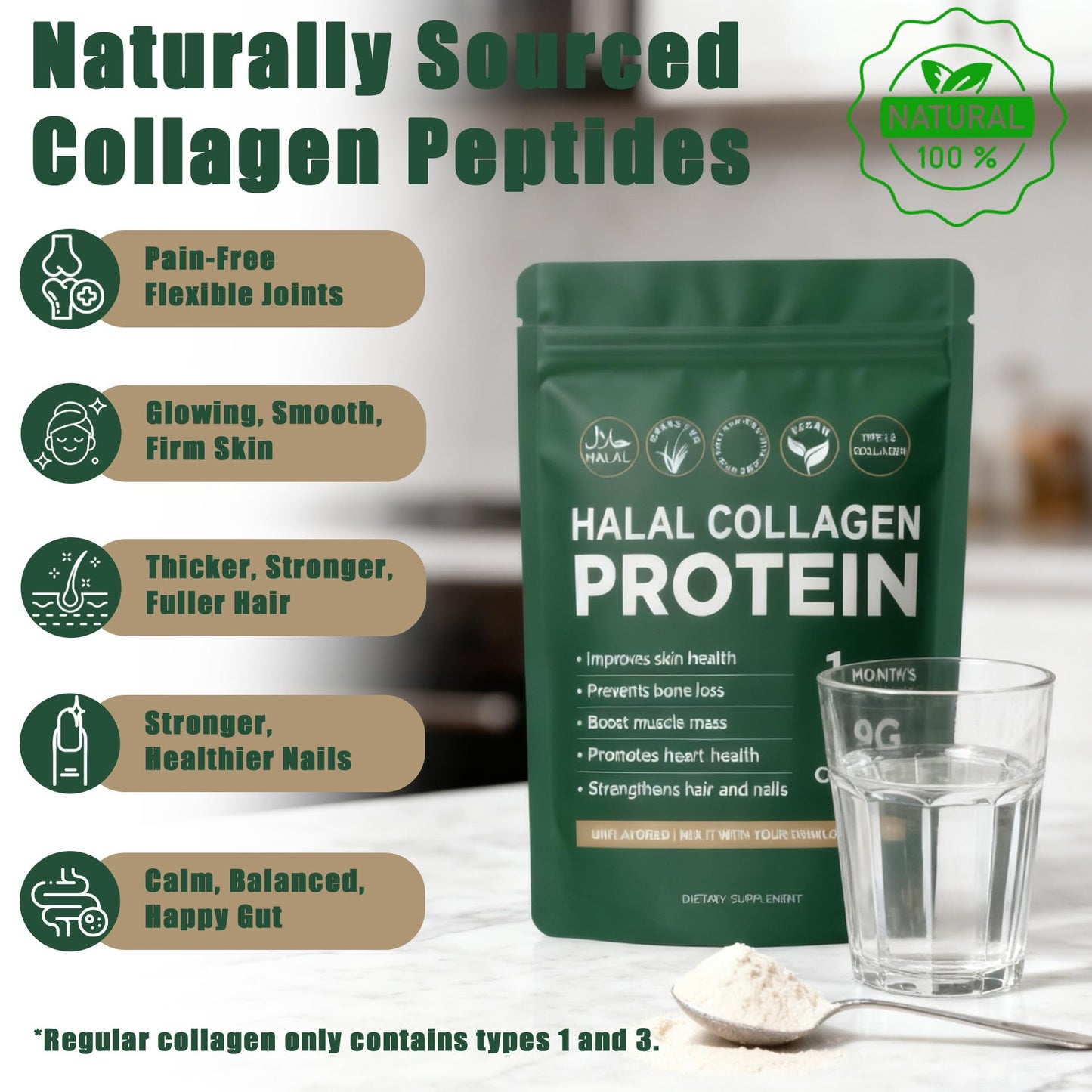 Halal Collagen Protein Powder – Grass-Fed, Organic, Hydrolyzed, Unflavoured | 30 Servings