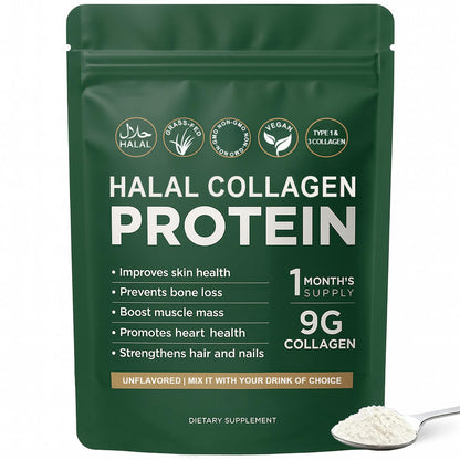 Halal Collagen Protein Powder – Grass-Fed, Organic, Hydrolyzed, Unflavoured | 30 Servings