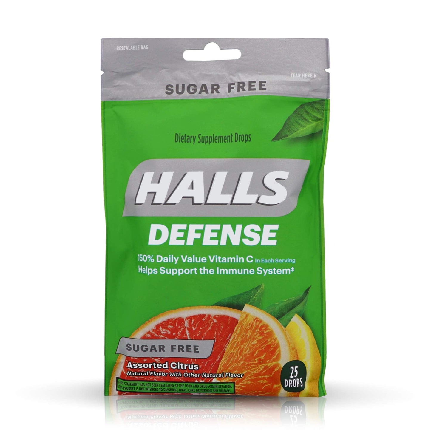Halls Defense Vitamin C Drops Sugar Free Assorted Citrus – 25 ct, Pack of 4