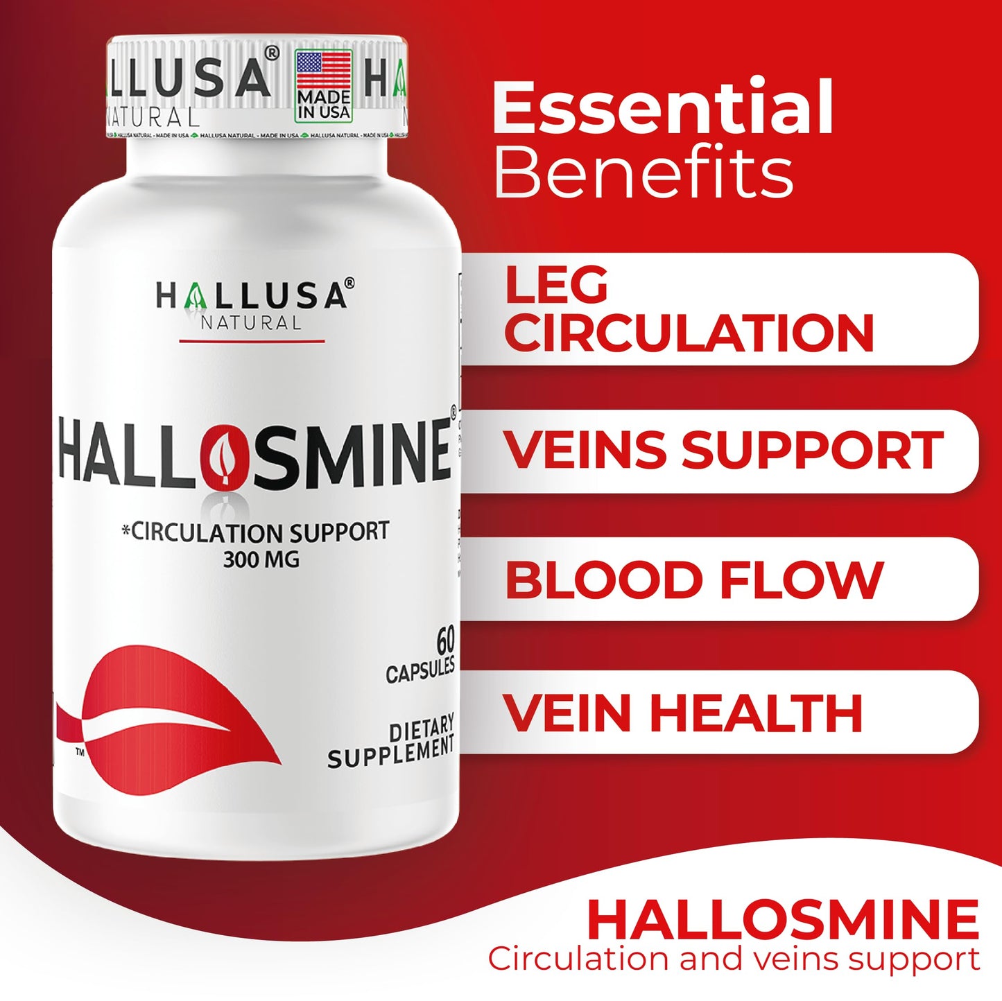 Hallusa Natural Diosmin Circulation - Support for Circulation & Veins - Diosmin Supplement