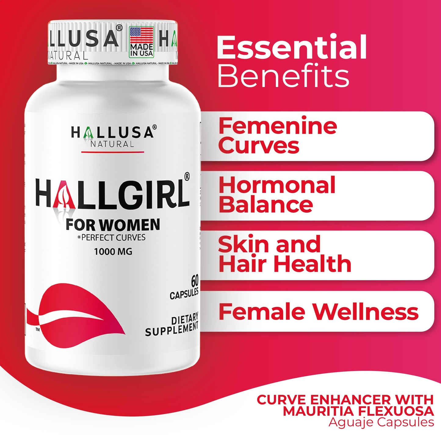Hallusa Natural HALLGIRL Aguaje Curves Capsules – 1000mg for Women (60 Capsules)
