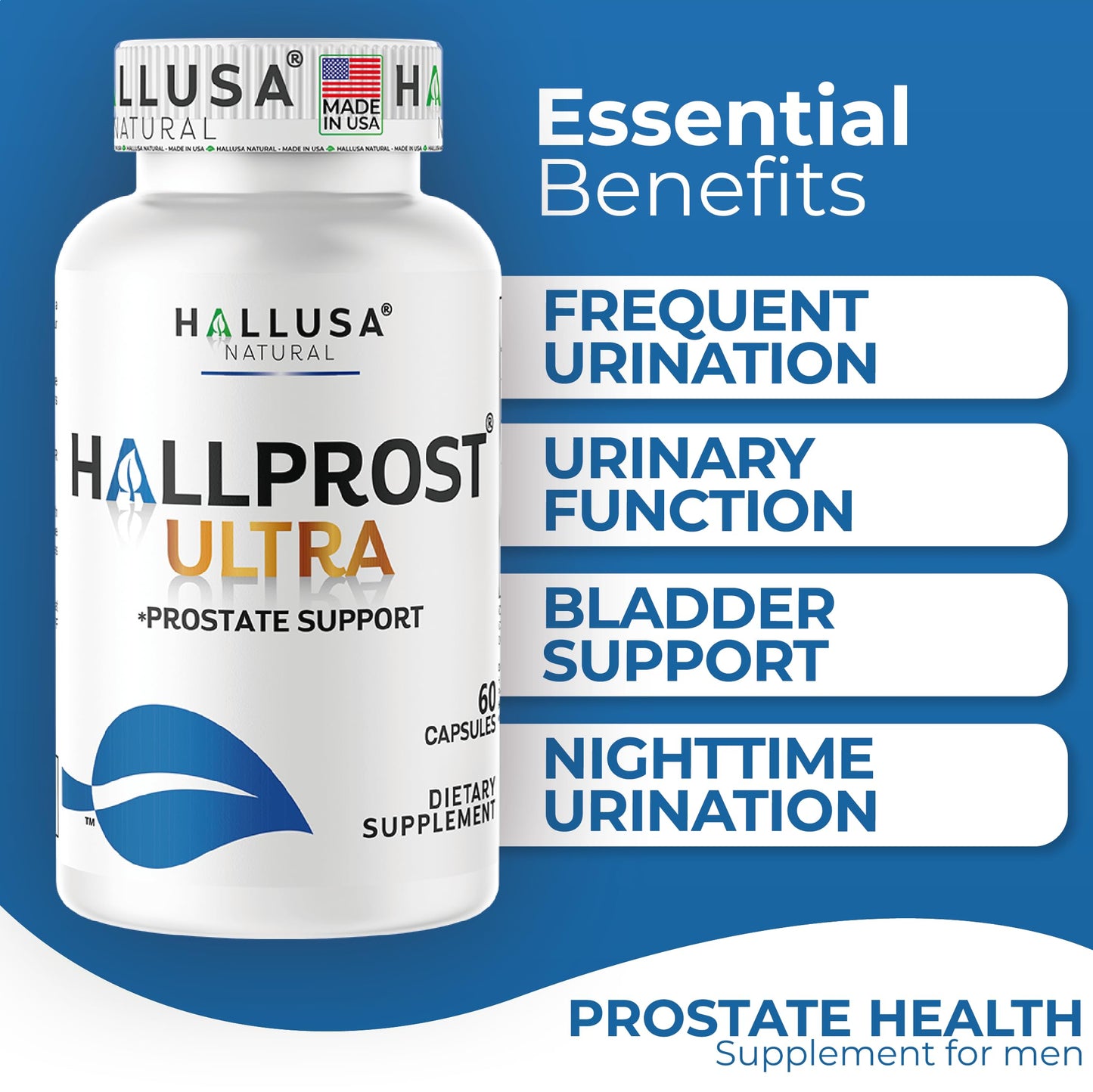 Hallusa Natural HallPROST Ultra Prostate Health Supplement for Men – Saw Palmetto, Lycopene, Pygeum, Zinc, Magnesium, Vitamin E | 60 Capsules