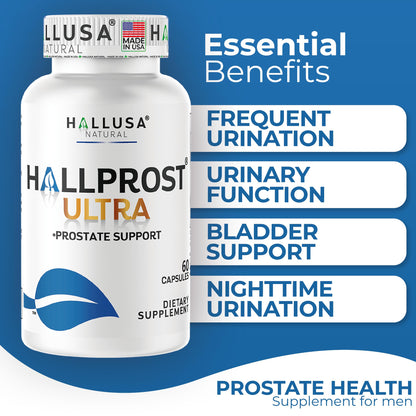 Hallusa Natural HallPROST Ultra Prostate Health Supplement for Men – Saw Palmetto, Lycopene, Pygeum, Zinc, Magnesium, Vitamin E | 60 Capsules