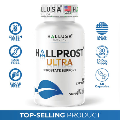 Hallusa Natural HallPROST Ultra Prostate Health Supplement for Men – Saw Palmetto, Lycopene, Pygeum, Zinc, Magnesium, Vitamin E | 60 Capsules