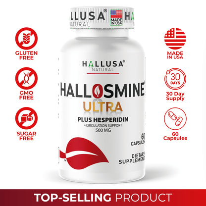 Hallusa Natural Hallosmine Ultra Diosmin 500mg & Hesperidin 150mg – Heavy Legs & Vein Support, 60 Caps