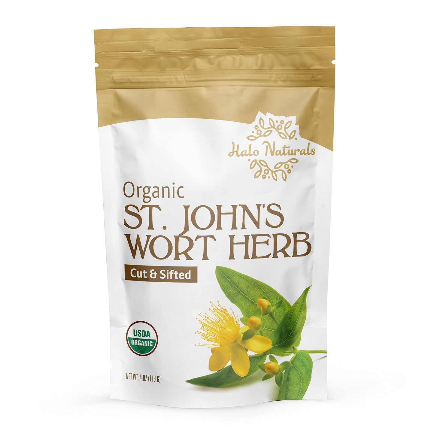 Halo Naturals Organic St. John's Wort (Hypericum perforatum) – 4 oz, USDA Organic, Resealable Pouch