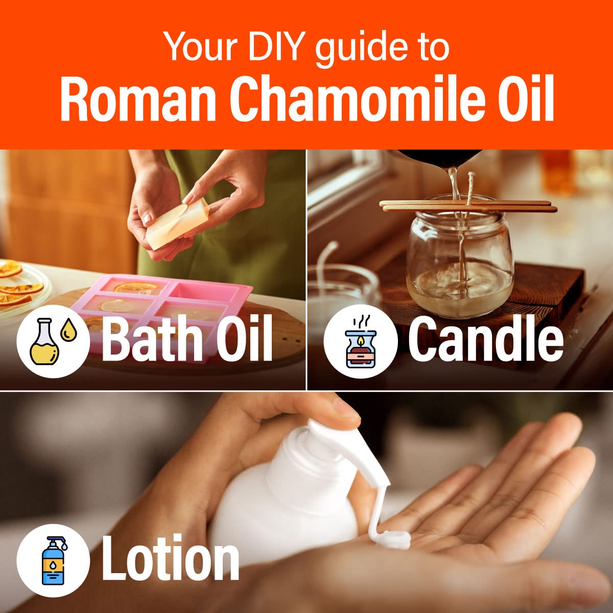 H'ana Roman Chamomile Essential Oil – 1.02 fl oz | Hair, Skin, Diffuser, Aromatherapy, DIY Candle & Soap Making