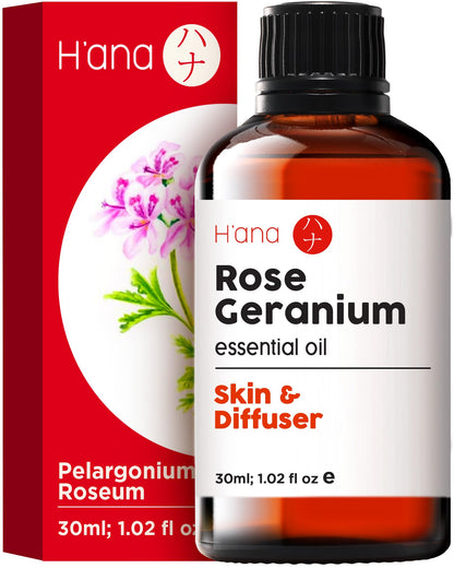 H'ana Rose Geranium Essential Oil - 1.02 Fl Oz | Hair, Skin, Diffuser & DIY