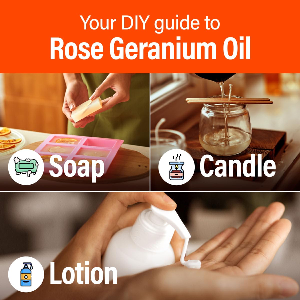 H'ana Rose Geranium Essential Oil - 1.02 Fl Oz | Hair, Skin, Diffuser & DIY