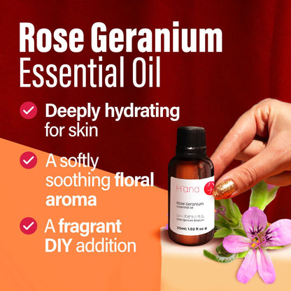 H'ana Rose Geranium Essential Oil - 1.02 Fl Oz | Hair, Skin, Diffuser & DIY