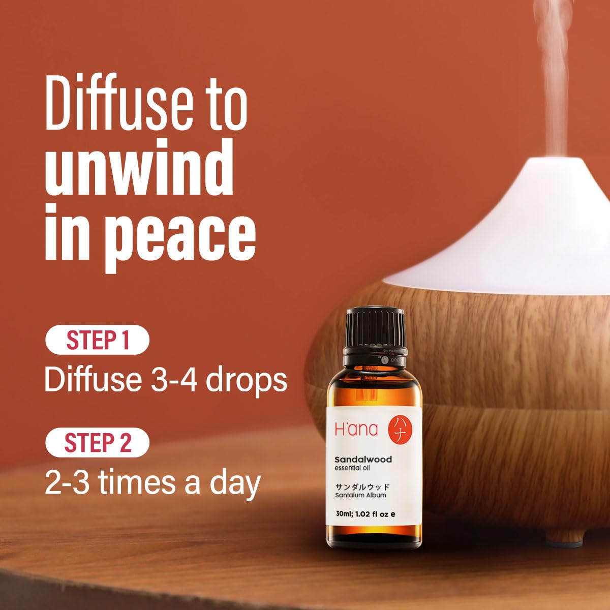 H'ana Sandalwood Essential Oil 1.02 Fl oz – Hair, Skin, Diffuser & DIY