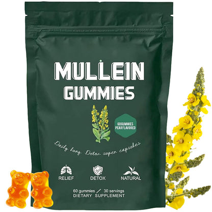 Hanachi Mullein Gummies – Daily Respiratory Health, 1000mg Mullein Leaf, Pear Flavor (30 Day Supply)