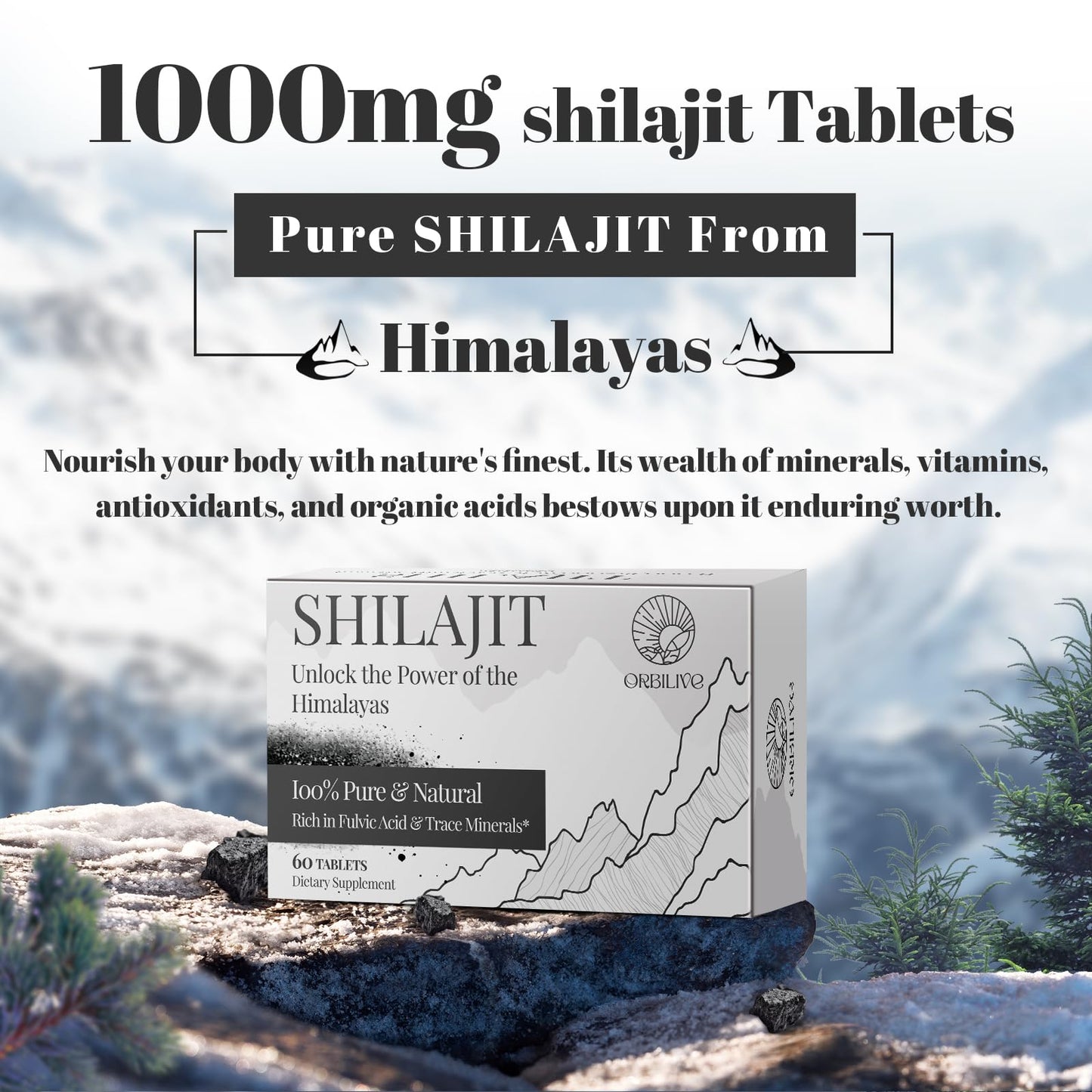 30,000 MG Shilajit Tablets – Pure Himalayan Shilajit, 85+ Minerals, Immune & Energy Support, 120 Count
