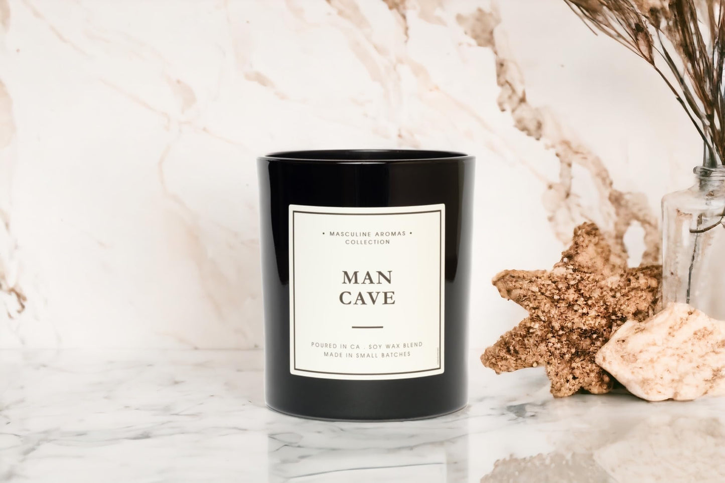 Hand-Poured in California | Masculine 9oz Candle with 50-Hour Burn Time | Vegan, Natural Essential Oils | Man Cave