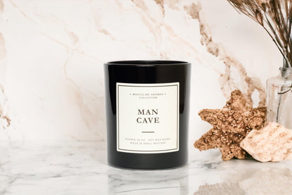 Hand-Poured in California | Masculine 9oz Candle with 50-Hour Burn Time | Vegan, Natural Essential Oils | Man Cave