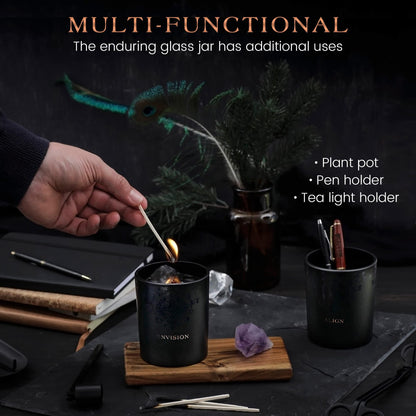 Black Orchid & Pine Moss Crystal Candle – Luxury Manifestation with Quartz Crystals (7.4oz)