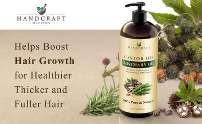 Castor Oil with Rosemary – Handcraft Blends, 8 oz | 100% Pure & Natural Carrier Oil for Hair, Eyelashes & Brows