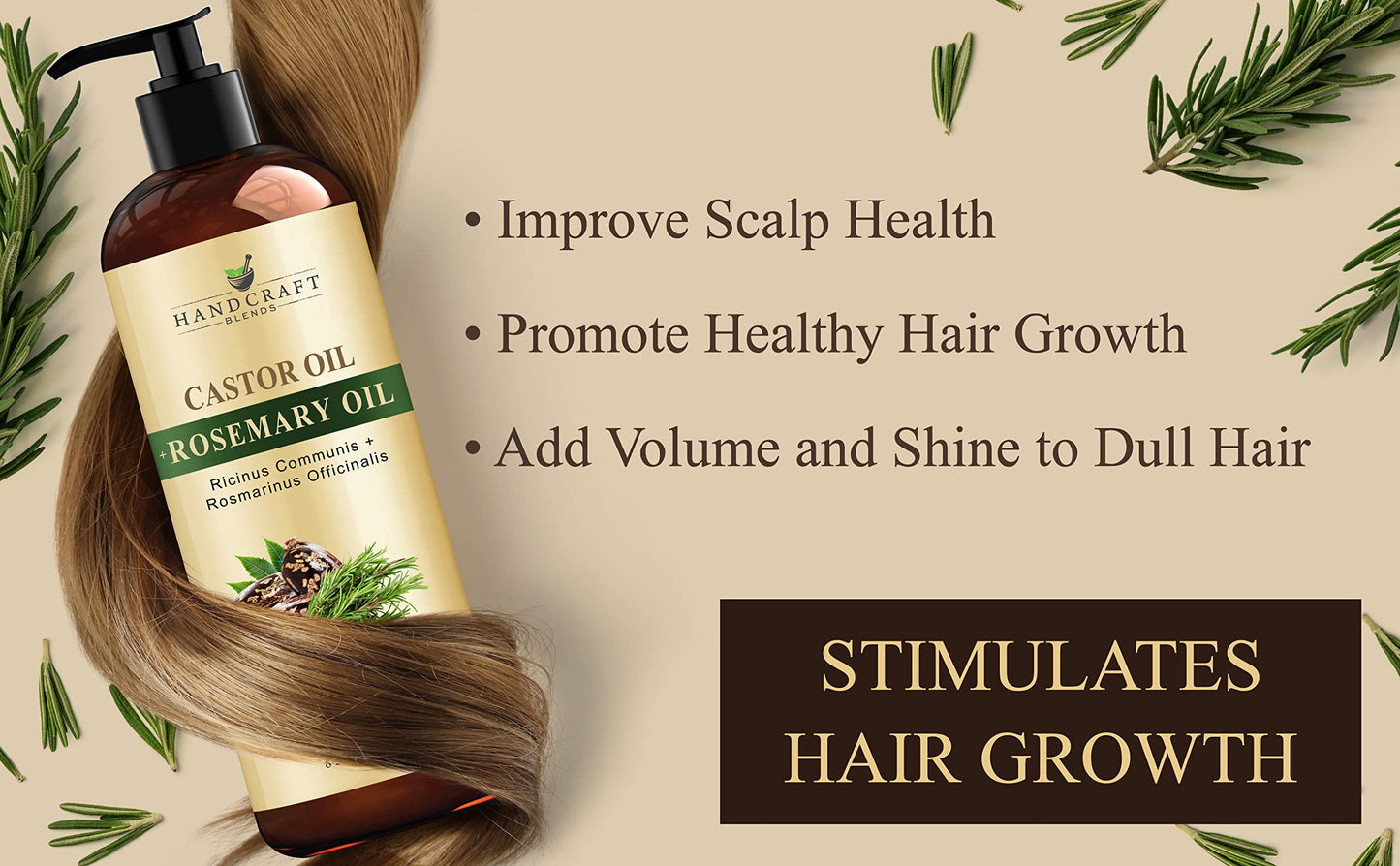 Castor Oil with Rosemary – Handcraft Blends, 8 oz | 100% Pure & Natural Carrier Oil for Hair, Eyelashes & Brows