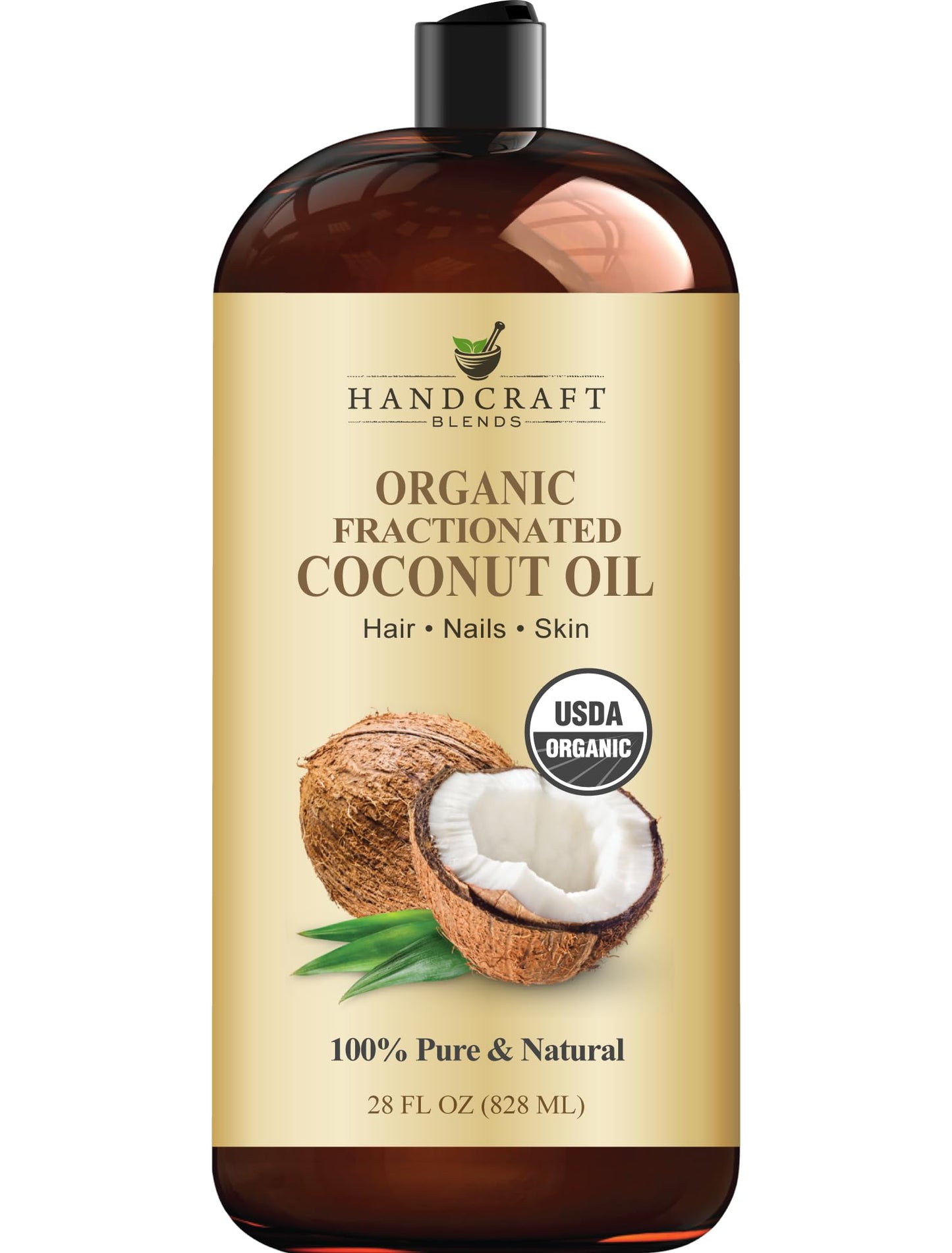 Handcraft Blends Organic Fractionated Coconut Oil - 28 Fl Oz | Pure, Natural Carrier Oil for Skin & Hair