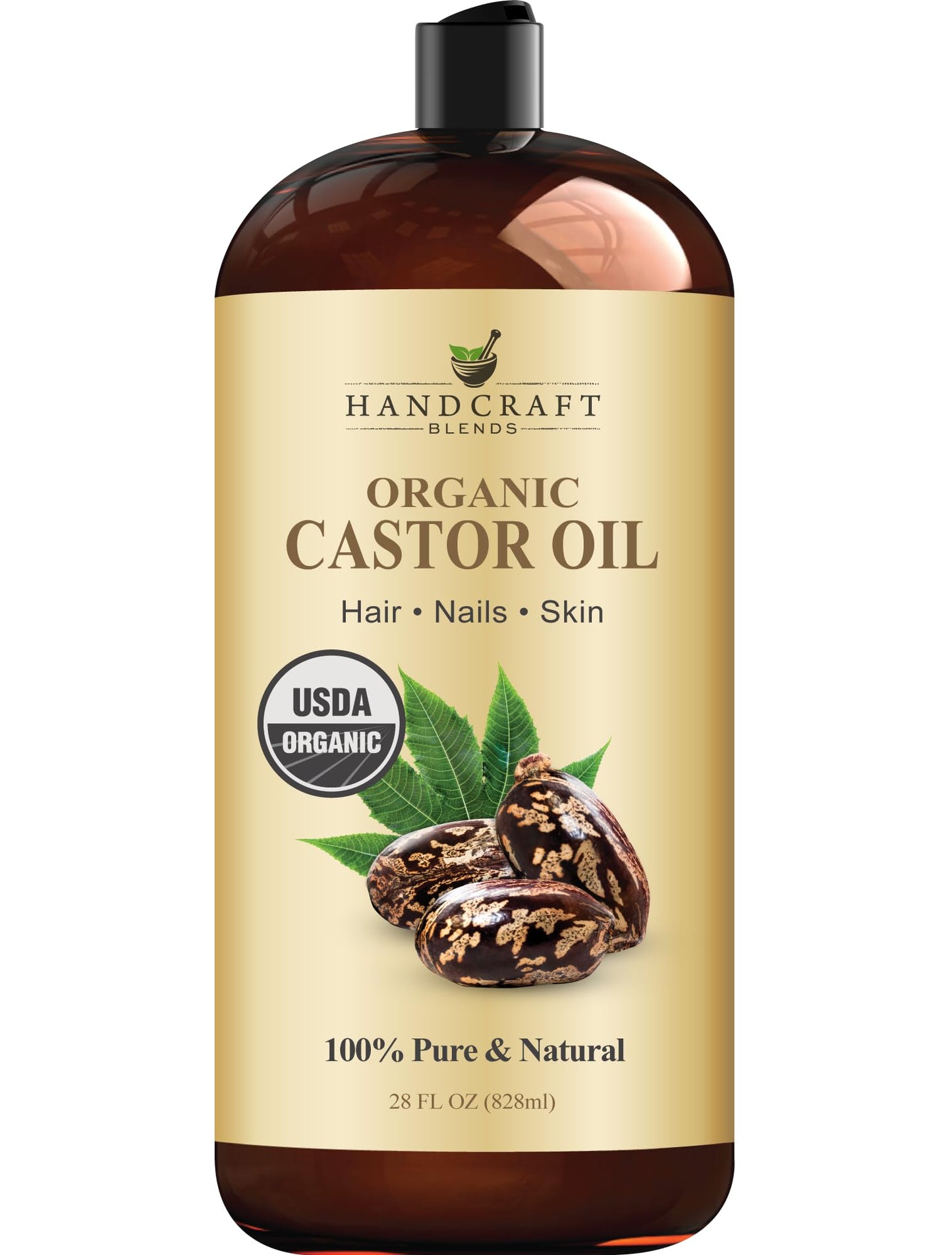 Handcraft Blends Organic Castor Oil 28 Fl Oz - 100% Pure & Natural, Expeller-Pressed, Hexane-Free