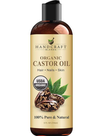 Handcraft Blends Organic Castor Oil 8 Fl Oz | 100% Pure and Natural | Premium Grade Carrier Oil | Hair, Eyelashes and Eyebrows | Hair and Body | Expeller-Pressed | Hexane-Free