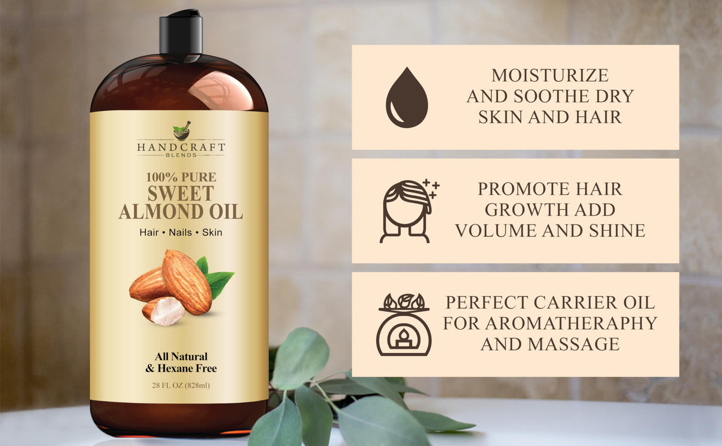 Handcraft Blends Sweet Almond Oil 28 oz - 100% Pure & Natural, Hexane-Free
