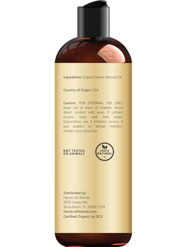 Handcraft Blends Organic Almond Oil 8oz | Pure & Natural Carrier Oil for Skin & Hair