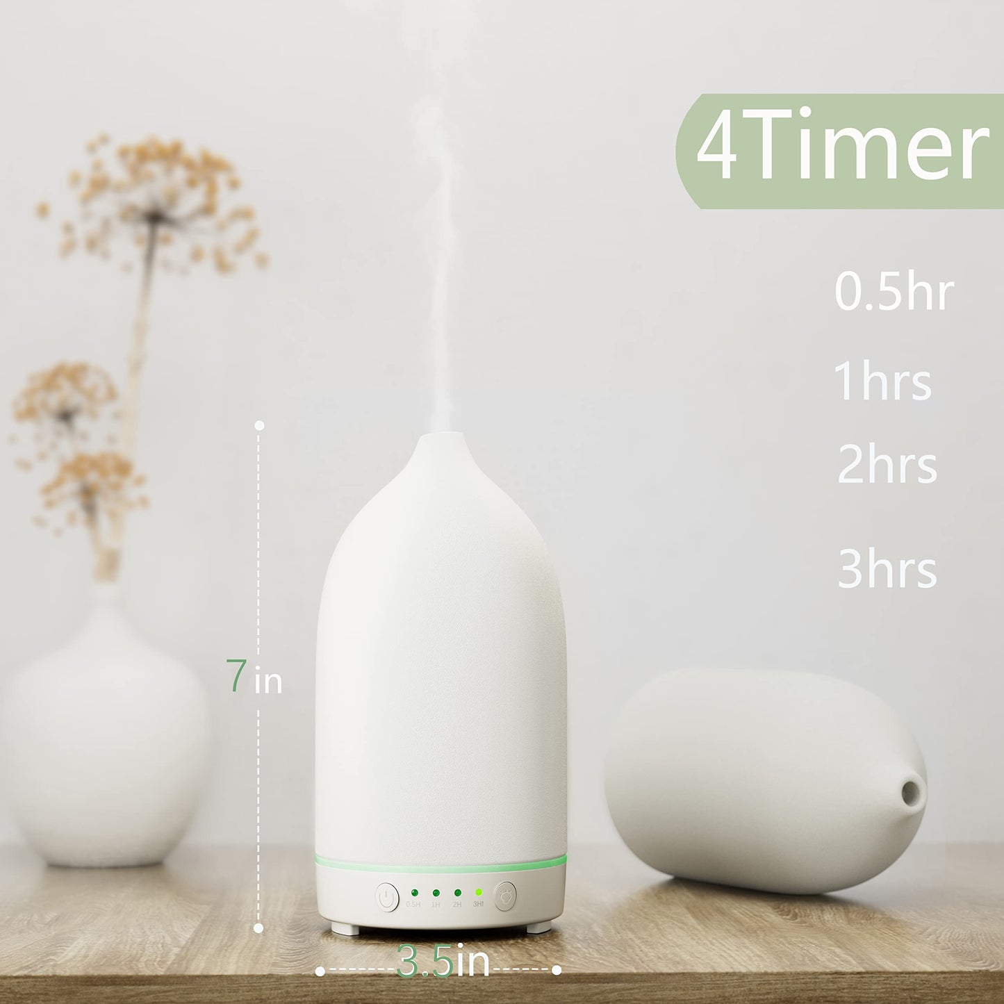 Handmade Ceramic Essential Oil Diffuser – Auto-Off, 9-Color Night Light