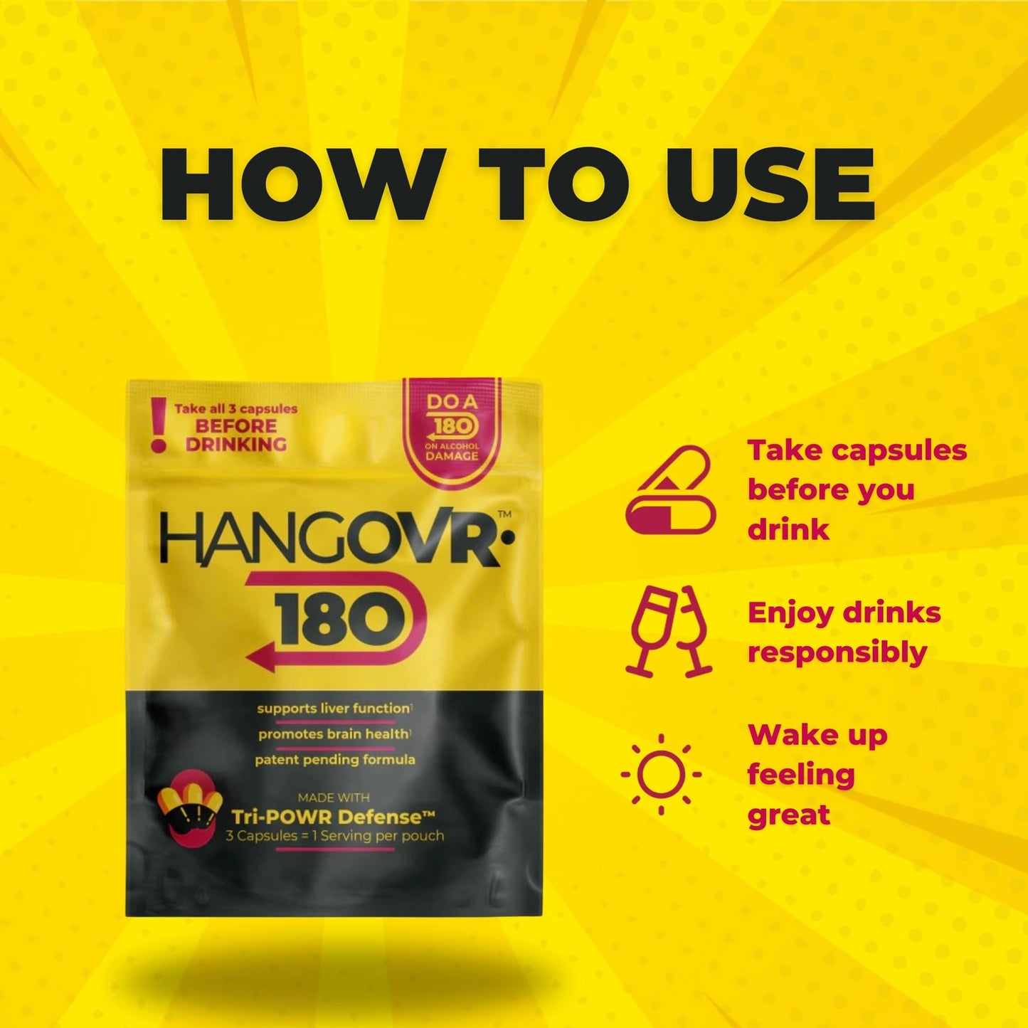 Hangovr 180 Tri-Power Before Drinking Defense - 8-Pack | Liver & Brain Support
