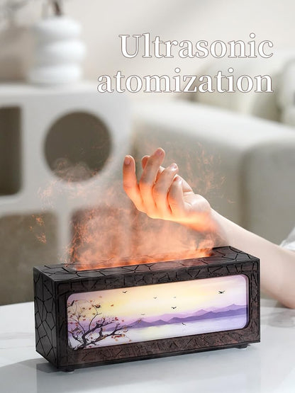 HapIntlNex Essential Oil Diffuser Ultrasonic Fireplace Flame | Auto Shut-Off | 7-Color LED
