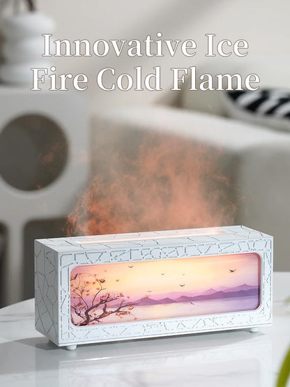 HapIntlNex Essential Oil Diffuser Ultrasonic Fireplace Flame | Auto Shut-Off | 7-Color LED