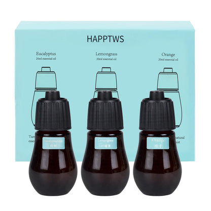 HAPPTWS Aromatherapy Essential Oil Set – 3-Piece Diffuser Oils: Eucalyptus, Lemongrass, Orange