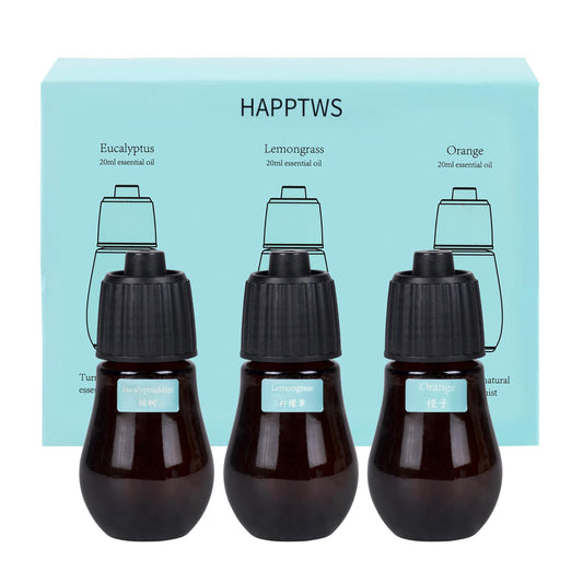 HAPPTWS Aromatherapy Essential Oil Set – 3-Piece Diffuser Oils: Eucalyptus, Lemongrass, Orange