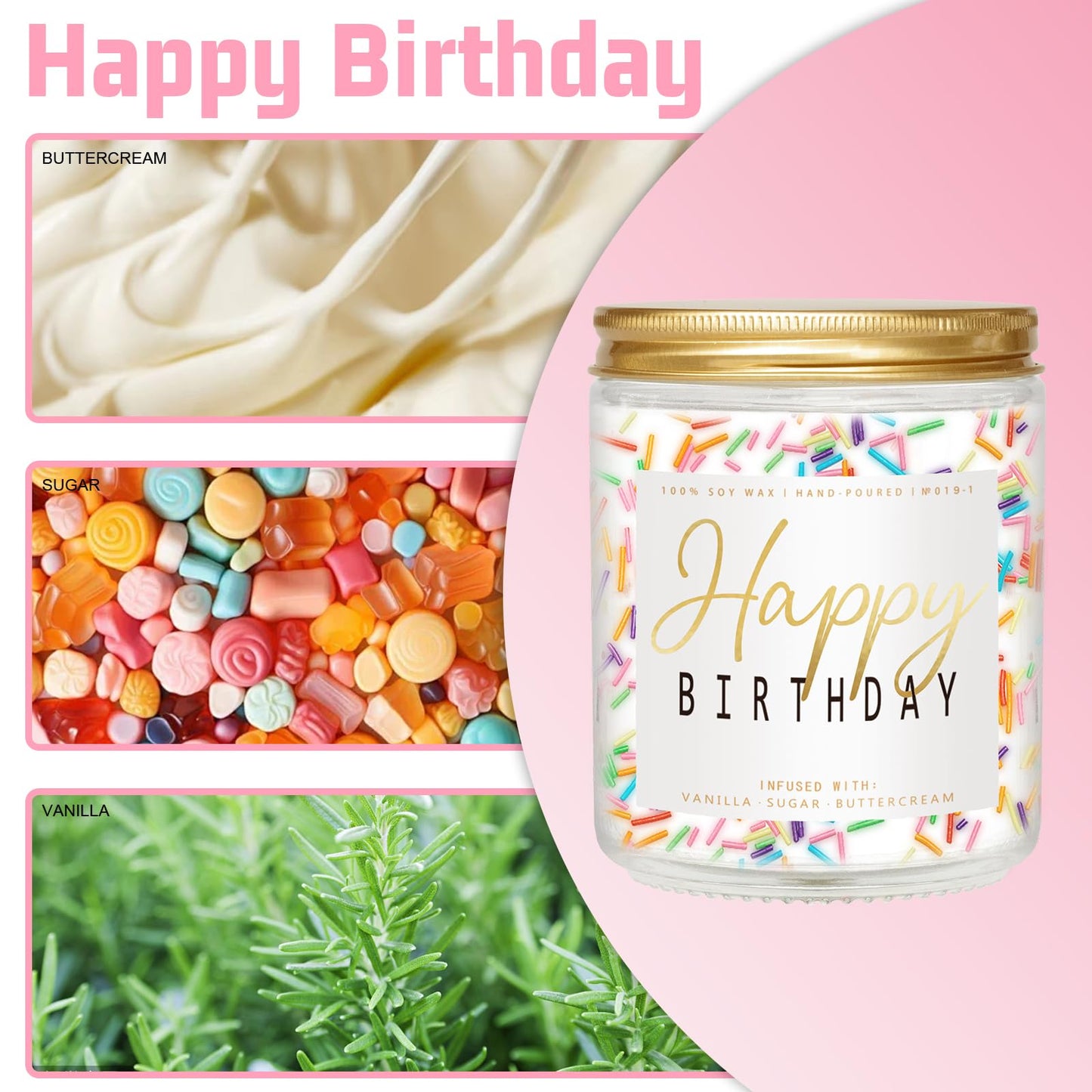 Happy Birthday Candle – Vanilla Cream 7oz Scented Candle with Sprinkles | Unique Birthday Gifts