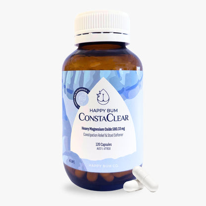 Happy Bum CostaClear for Constipation for Women and Men | Gentle Magnesium Constipation Relief & Colon Cleansing Support, Softens Stool, and Eases Bloating | 120 Capsules