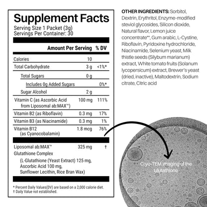 Haroutine Liposomal Glutathione Powder – Lemon, 125mg Glutathione + 100mg Vitamin C, 30 Packets