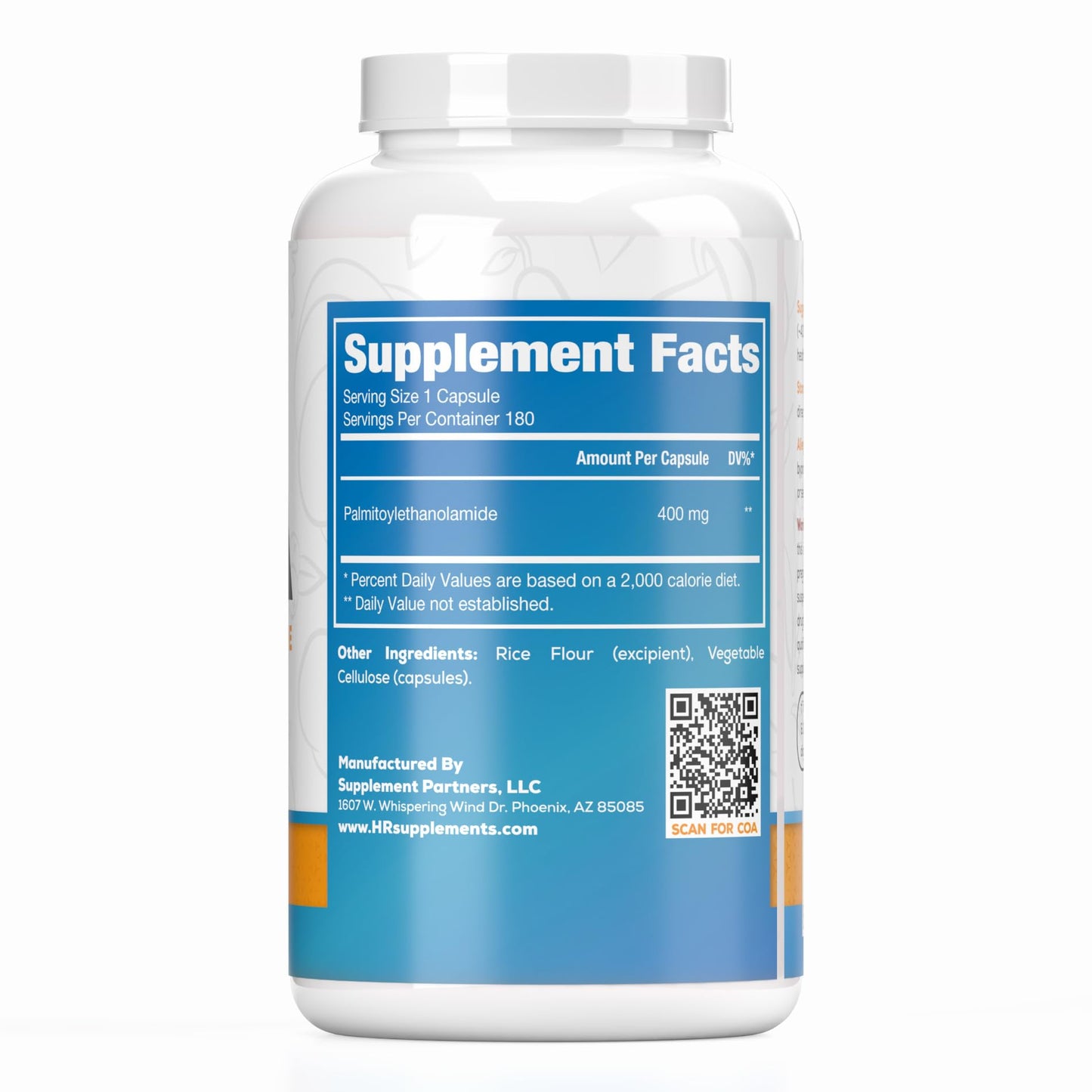 HARVEST NATURALS Palmitoylethanolamide (PEA) Capsules 400mg | 180 Count | Inflammation & Discomfort Support | Lab Tested Ingredients