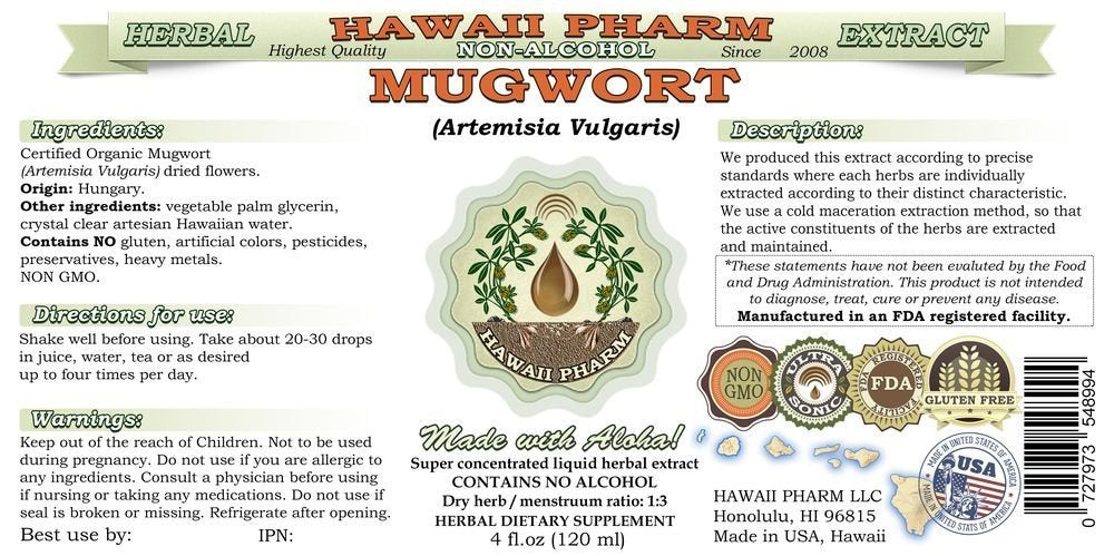 Mugwort Alcohol-Free Liquid Extract – Organic Mugwort (Artemisia vulgaris) Glycerite 2 oz | Hawaii Pharm, USA
