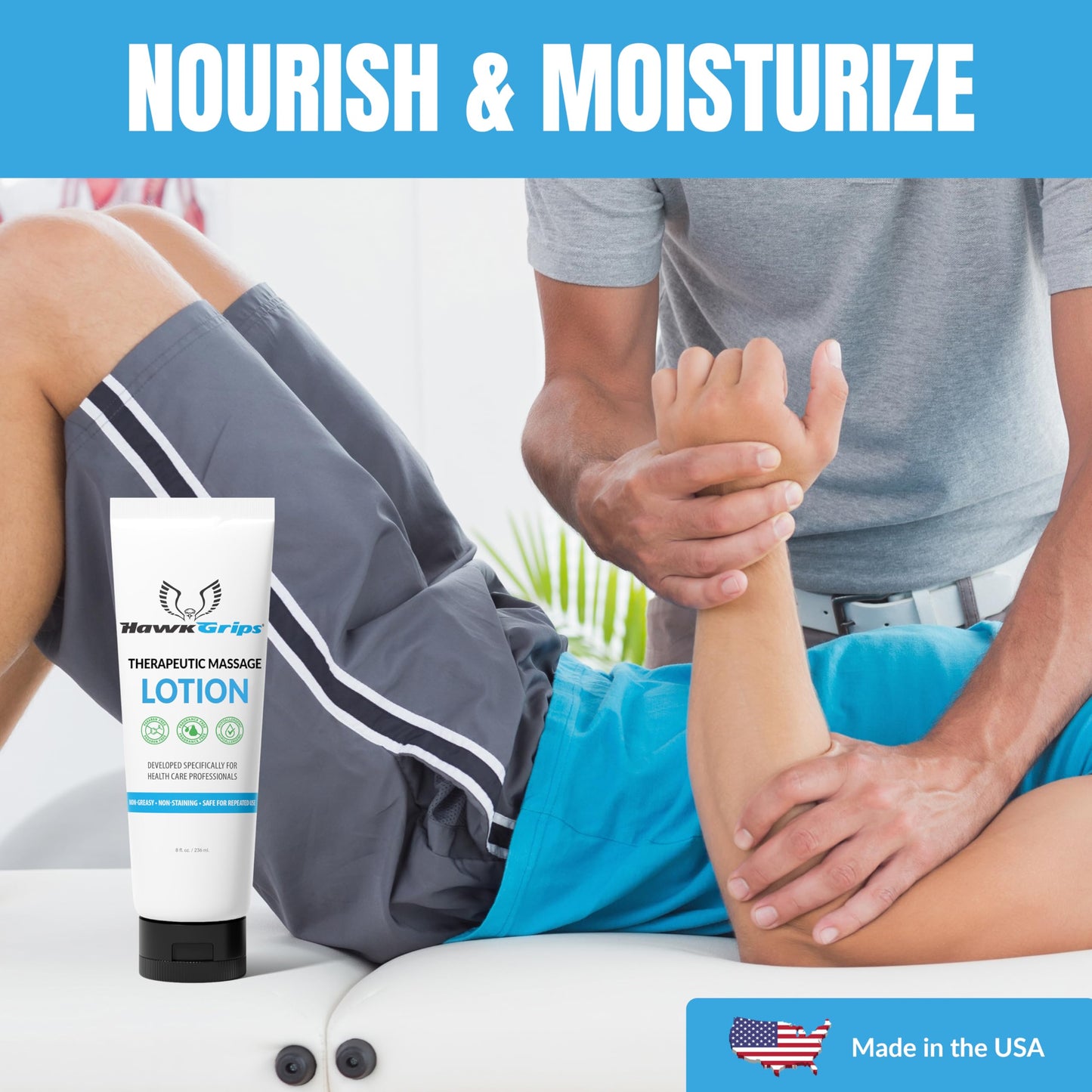 HawkGrips 8oz Therapeutic Massage Lotion - Unscented, Non-Greasy, Deep Tissue | Pack of 24