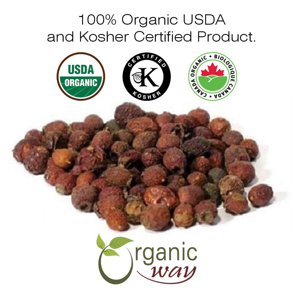 Organic Way Hawthorn Berries Cut & Sifted (Crataegus monogyna) - European Wild-Harvest | Organic and Kosher Certified | Vegan, Non-GMO and Gluten Free | USDA Certified | Origin Albania | 1/2 lb (8 oz)