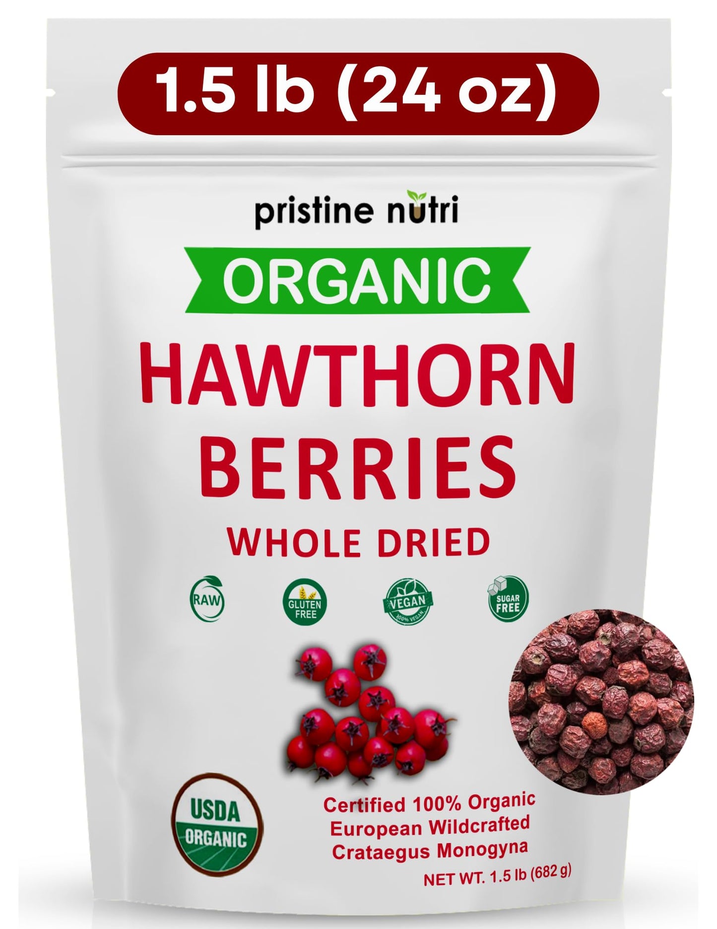 1.5 lb Organic Hawthorn Berries – Dried Bulk for Tea | Heart Health & Stress Relief